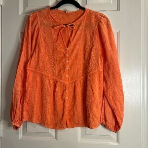 Old Navy Women's Vibrant Orange Embroidered Blouse